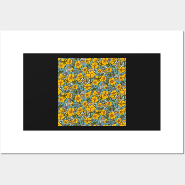 Retro seventies style buttercups floral pattern Wall Art by Kimmygowland